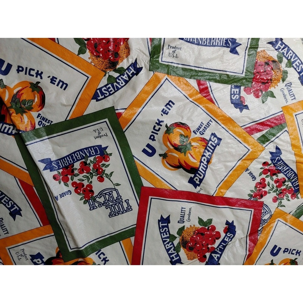 Vintage Harvest Patchwork Vinyl Oblong Tablecloth Fall Autumn Seed Pack